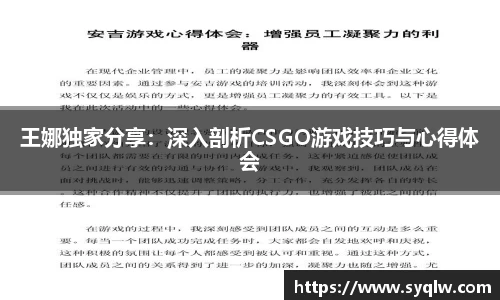 王娜独家分享：深入剖析CSGO游戏技巧与心得体会